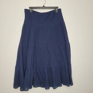 Chaps navy blue tiered pull on cottage cotton minimalist midi maxi skirt medium